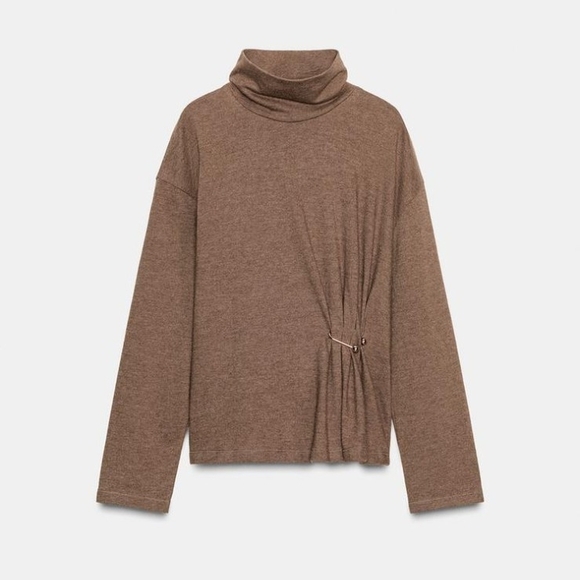 ✨2/$50✨NWT Zara Soft Cowl Neck Top In Taupe Brown - Picture 7 of 12